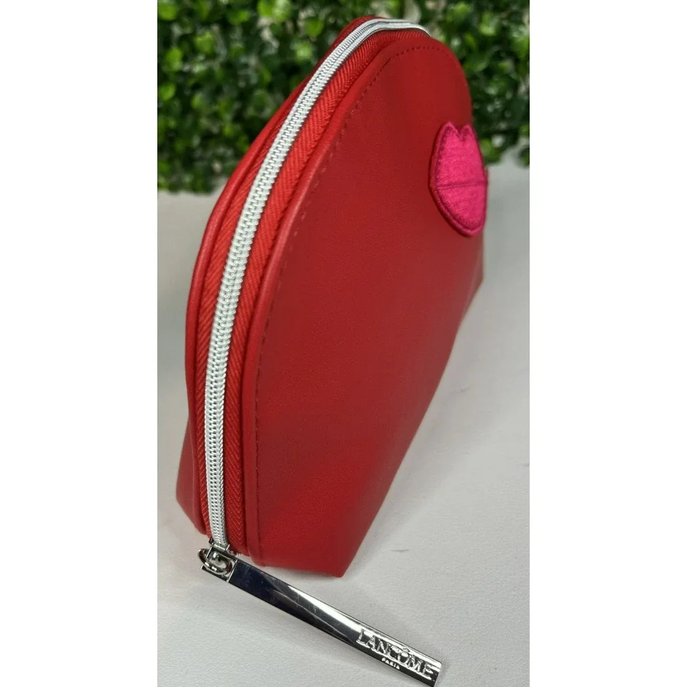 Lancome RED Lips Kiss Bag Zip Around Cosmetic Makeup Travel Case - NEW
